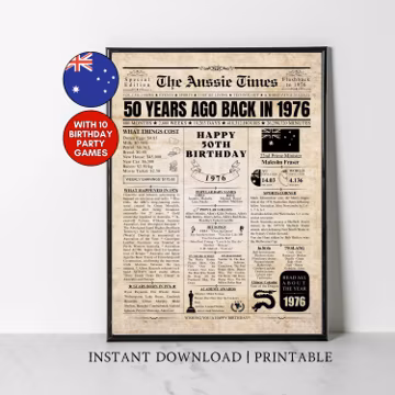 1976 AUSTRALIA 50th Birthday Newspaper Print Australian 50th Birthday Gift 1976 Birthday Poster 50 Years Ago Back in 1976 print Aussie