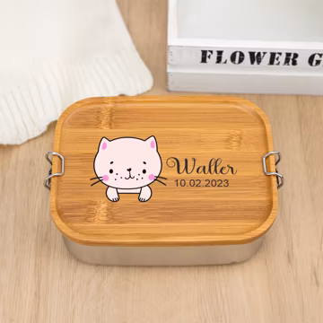 Personalized Stainless Steel Lunch Box with Wooden Lid,Children Custom Bread Box,Lunch Box for Baby Boy Girl,Back To School Gift,Best Gift