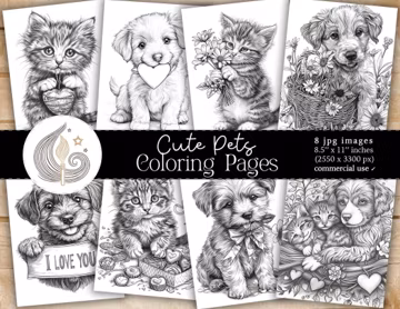 Cute Pets Coloring Pages: Printable Sheets with Puppies and Kittens