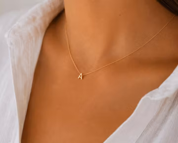 Custom Tiny Letter Gold Necklace, Minimalist Initial Pendant, Chic Modern Jewelry