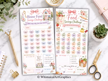 Savings Challenge Book Printable, Grocery Savings Sheet, Cash Envelope Insert, Cash Stuffing Challenge, Meal Plan Sinking Fund PDF Bundle