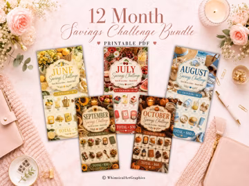 12 Month Savings Challenge Bundle Printable PDF | Seasonal Money Challenge | Cute Coquette Savings Tracker | A6 Cash Stuffing Challenge