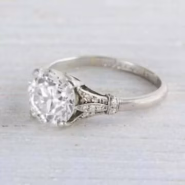 1880s Vintage 2.00 CT Round Cut Diamond Engagement Ring In 935 Argentium Silver, Antique Engagement Ring, Filigree Edwardian Rings For Women