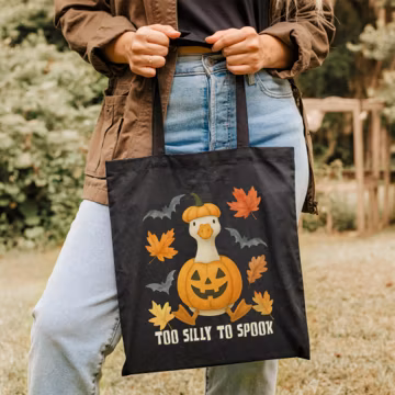 Funny Silly Halloween Goose Tote Bag, Fall Pumpkin Trick or Treat Candy Bag, Spooky Season Goodie Gift Bag, Porch Goose Autumn Teacher Bag
