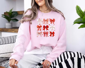 Coquette Valentine Heart Bow Sweatshirt, Retro Valentine Hoodie, Valentines day Bow Sweatshirt, Coquette Bow T Shirt, Bow Valentine Gifts