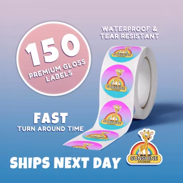 150 Labels on Roll Premium Gloss Weatherproof Labels - Your Design Logo - Ship Next Day - Fast Shipping-Business Labels-Custom Stickers