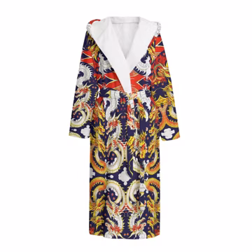 Dragon Unisex Flannel Hooded Bathrobe Plush Thick Cozy Cuddly Hooded Robe Luxurious Twin Dragons Asian Chinese Japanese Tattoo Sports Boxing