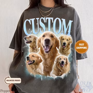 Custom Pet Vintage Bootleg T-Shirt, Retro Personalized Pet Photo + Name Comfort Colors® Shirt, Custom Dog Portrait Top,Design Cat Shirt Tee
