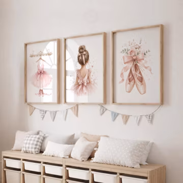 Girls Ballet Print Set of 3 - Pink Girl Bedroom Decor, Ballerina Nursery & Playroom Posters