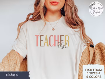 Trendy ESL Teacher T-Shirt, Simple ESL Teacher Tee, Back to School ESL Teacher Gift, English as a Second Language Teacher Shirt