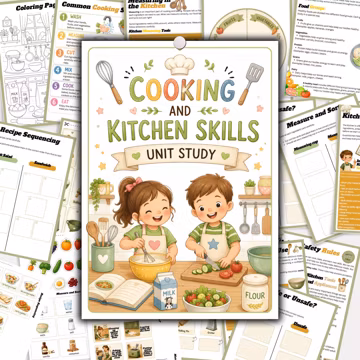 Cooking and Kitchen Skills Unit Study for Kids | Healthy Food & Nutrition Activities | Montessori Homeschool Printable PDF