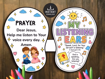 My Listening Ears Bible Craft for Kids, Memory Game, Sunday School Craft