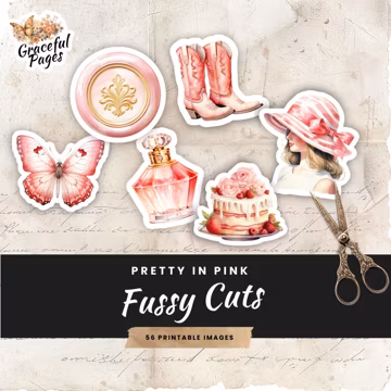 Pink Ephemera Fussy Cuts: Junk Journal Printable Embellishments (56 Piece Digital Download)