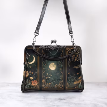 Celestial Lunar Nature Tarot Card Shoulder Handbag Dark Green Witch Night Botanical Crossbody Bag Occult Stars Magic Purse Moon Gift Vintage