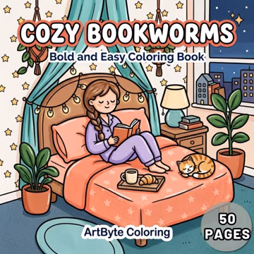 50 Cozy Bookworms Coloring Pages, Simple Coloring Pages for Adults, Bold and Easy Digital Download Cute Aesthetic Coffee Reads Printable PDF