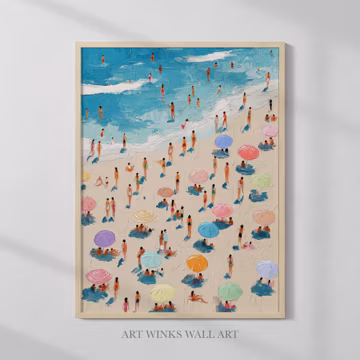 Coastal Beach Print: Retro Seaside Painting, Summer Home Decor (Digital Download)