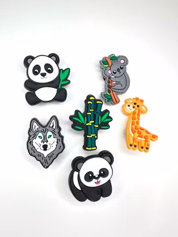 Wild Animal Shoe Charms: Giraffe, Wolf, Panda, Koala