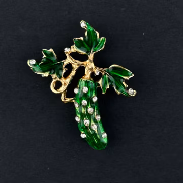 Cucumber Brooch Pin ~ Green Vegetable Rhinestones Enamel Brooch ~ Gifts for Gardeners