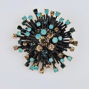 Art Deco Brooch Pendant ~ Starburst Round Rhinestone Brooch Pendant ~ Retro Fashion Statement Piece