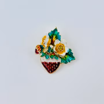 Enamel Strawberry Sweet Berry Enamel Brooch Pin ~ Red Wild Berry Crystal Brooch Pin
