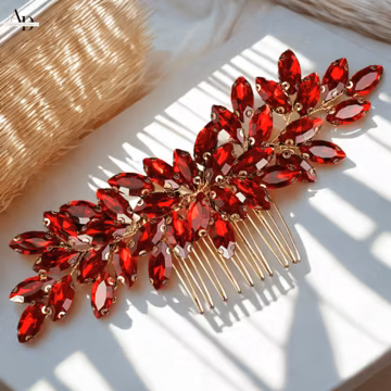 Handmade Burgundy Rhinestone Bridal Hair Comb