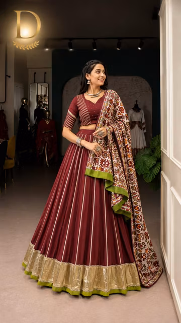 Maroon Lehenga Choli with Silk Dupatta | Festive Dandiya Dress