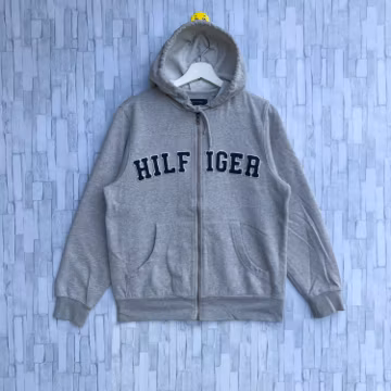Vintage Tommy Hilfiger Hoodie Sweatshirt Zipper Embroidery Spellout Big Logo Jumper Pullover