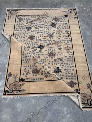 Hand Knotted Wool Rug Art Deco Floral Beige Oriental Area Rugs for Livingroom Bedroom Dining Office8x10,9x12,8x11,10x14,12x15, Ready To Ship
