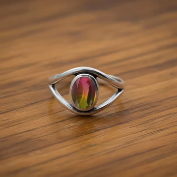 925 Sterling Silver Watermelon Tourmaline Ring - Unique Oval Shaped Gemstone Jewelry for Women