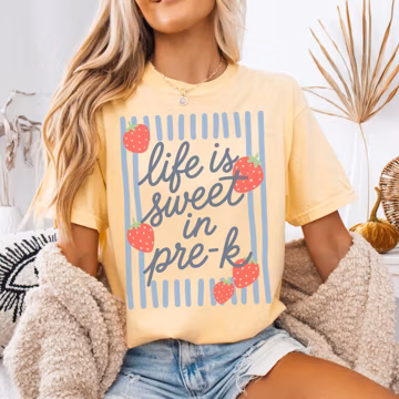 Pre-K Strawberries Teacher Shirt, Comfort Colors Pre K Crew T-shirt, Back to School Shirts