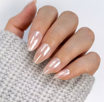 30pcs Glazed Pearl Almond Press On Nails • Hailey Bieber Glazed Donut • Wedding Nails • Summer Nails • Reusable • Chrome Press Ons Set