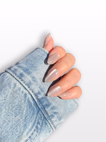 Short Velvet Shimmery Champagne Pearlescent Almond Press On Nails • Wedding Nails • Summer Nails • Reusable • Hailey Bieber Glazed Donut