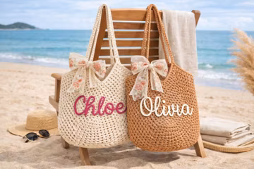 Personalized Crochet Beach Tote Bag, Custom Name Tote, Handmade Cotton Summer Tote, Wedding favor gift, Bachellortee Gifts, Bridesmaid Gift
