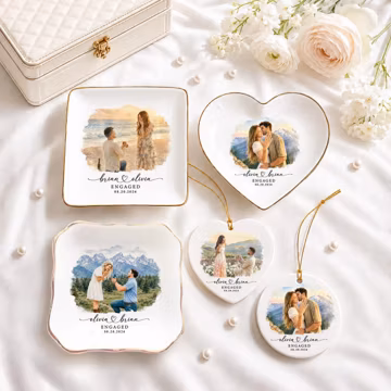 Custom Photo Engagement Ring Dish Holder, Personalized Couple Gift Ornament, Engagement Gift for Her