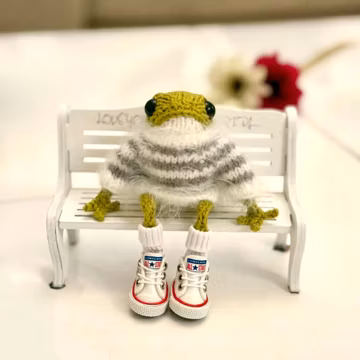 Handmade Plush Knit Frog, Organic Cotton Amigurumi Doll