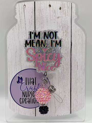 Im not mean, Im spicy nice, badge reel, custom, funny, sarcastic, Glitter Nurse Accessories, Interchangeable nurse/teacher gifts