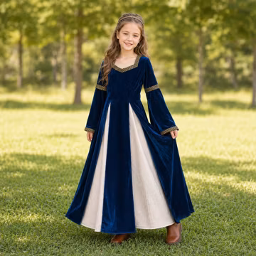 Girls Medieval Dress, Renaissance Kids Costume, Velvet Princess Gown, Fairytale Play Dress Up, Kids Renaissance Fair Dress, Bell Sleeve Gown