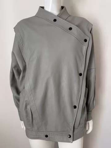 Vintage 80s Leather Jacket Taupe Mint Women's Leather Jacket Raglan Sleeve Blouson Oversized Leather Bomber Made in England Size Medium