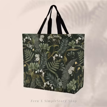 Ferns And White Flowers Tote Bag • Forest Cottagecore Shoulder Shopping Bag • botanical Canvas Bag • Custom Logo Tote Bag • Gift For Her