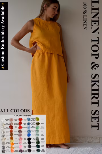 Linen SKIRT & TOP / set woman / linen skirt set linen top/ pajama woman clothing / linen top woman linen clothing/ linen skirt maxi