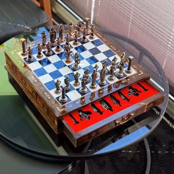 Luxury Handmade Wooden Chess Set with Storage - Personalized Chess Board Games, Gift for Christmas