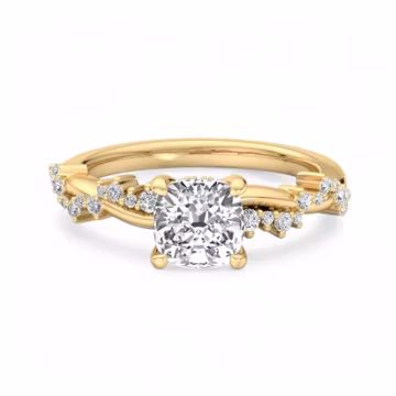 Cushion Cut Lab Grown Diamond Engagement Ring: 14k Yellow Gold Twisted Band