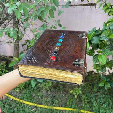 Seven Stone Chakra Leather Journal: Embossed Handmade Grimoire