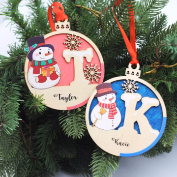 Personalized Snowman Christmas Ornament: Custom Name Wooden Decoration
