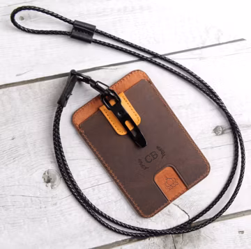 Personalized Full Grain Leather ID Card Holder: Work Office Badge Holder Wallet