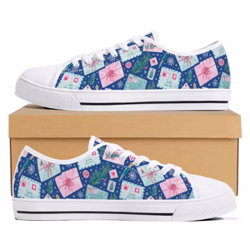 Dear Santa Christmas Sneakers, Holiday Letter Print Shoes, Santa Mail Womens Sneakers, Cute Winter Low Top Canvas Shoes, Festive Christmas G