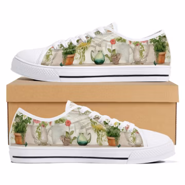 Plant Lover Canvas Sneakers: Botanical All-Over Print Design, Gardening Shoes