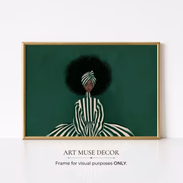 Afro Woman Painting Print: Emerald Green Ethnic Art, Abstract Afrocentric Home Decor