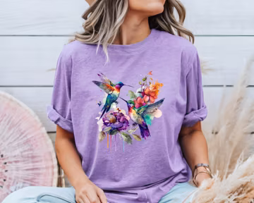 Comfort Colors Hummingbird Shirt, Watercolor Birds T-shirt, Nature Tee, Bird Watercolor