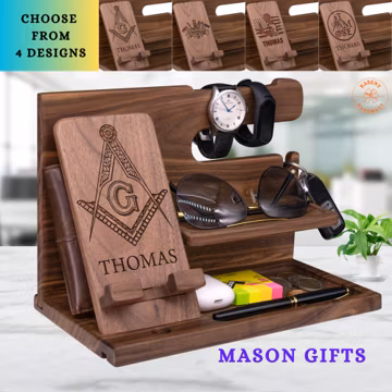 Mason Gifts for Freemason on Mason Day. Personalized Masonic Gift for Worlds Best Mason. Custom Men Charging Station for Freemasonry